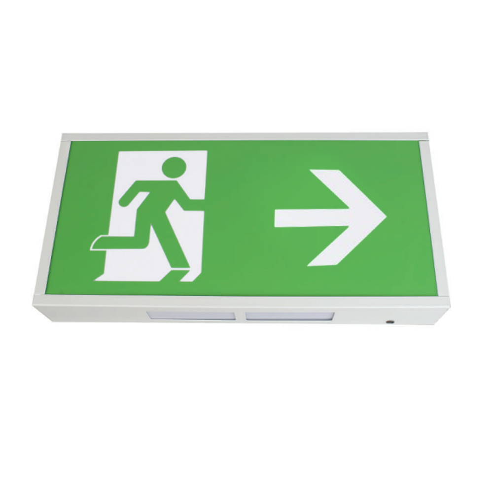 LED Exit Sign 3W IP20 White Sheet Steel | 3 Hour Maintained Emergency Exit Box | BS EN 60598-2-22 | Arrow Legends
