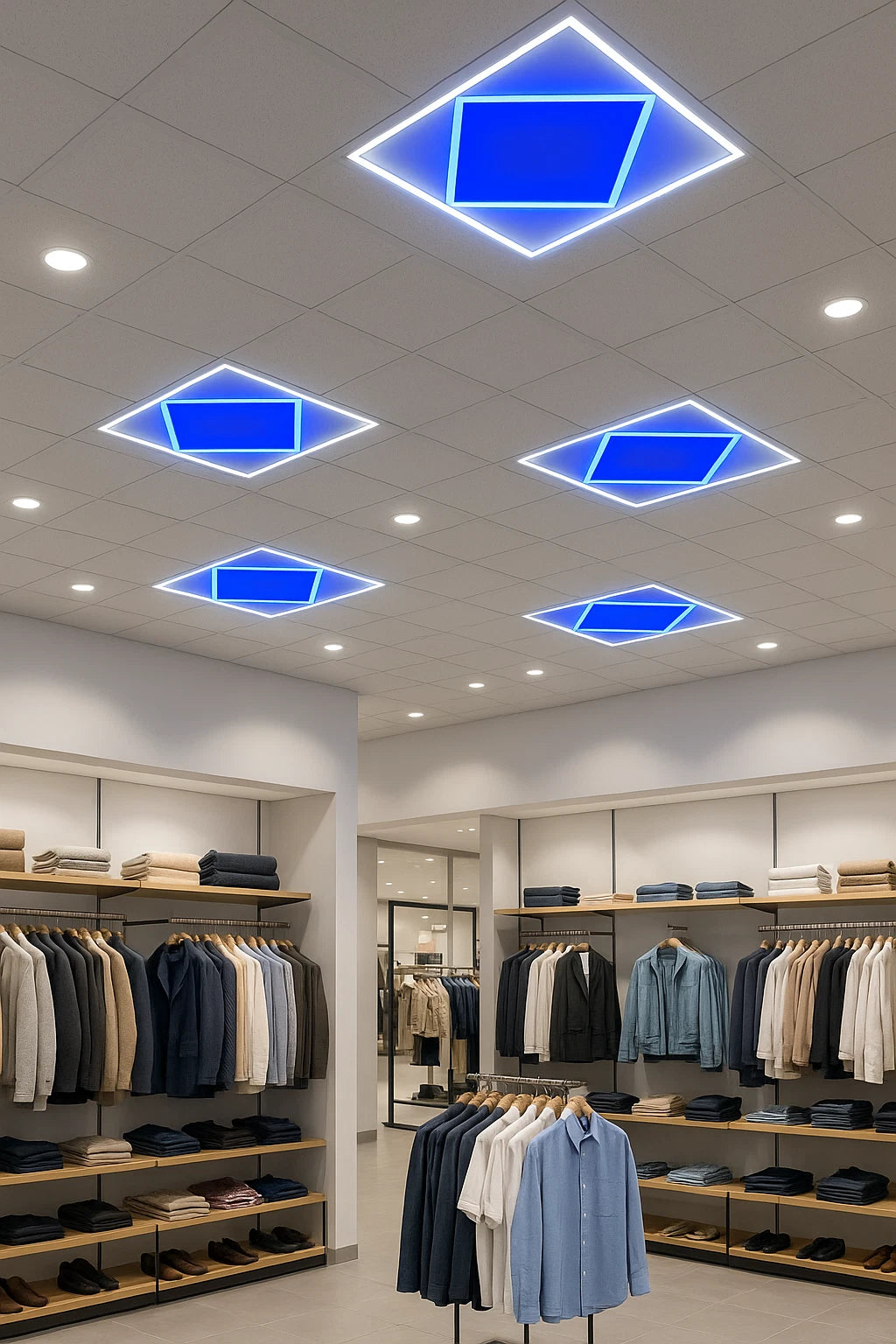 600x600 LED Panel Light Blue Diamond Design 80W Cool White Ceiling Tile Suspend