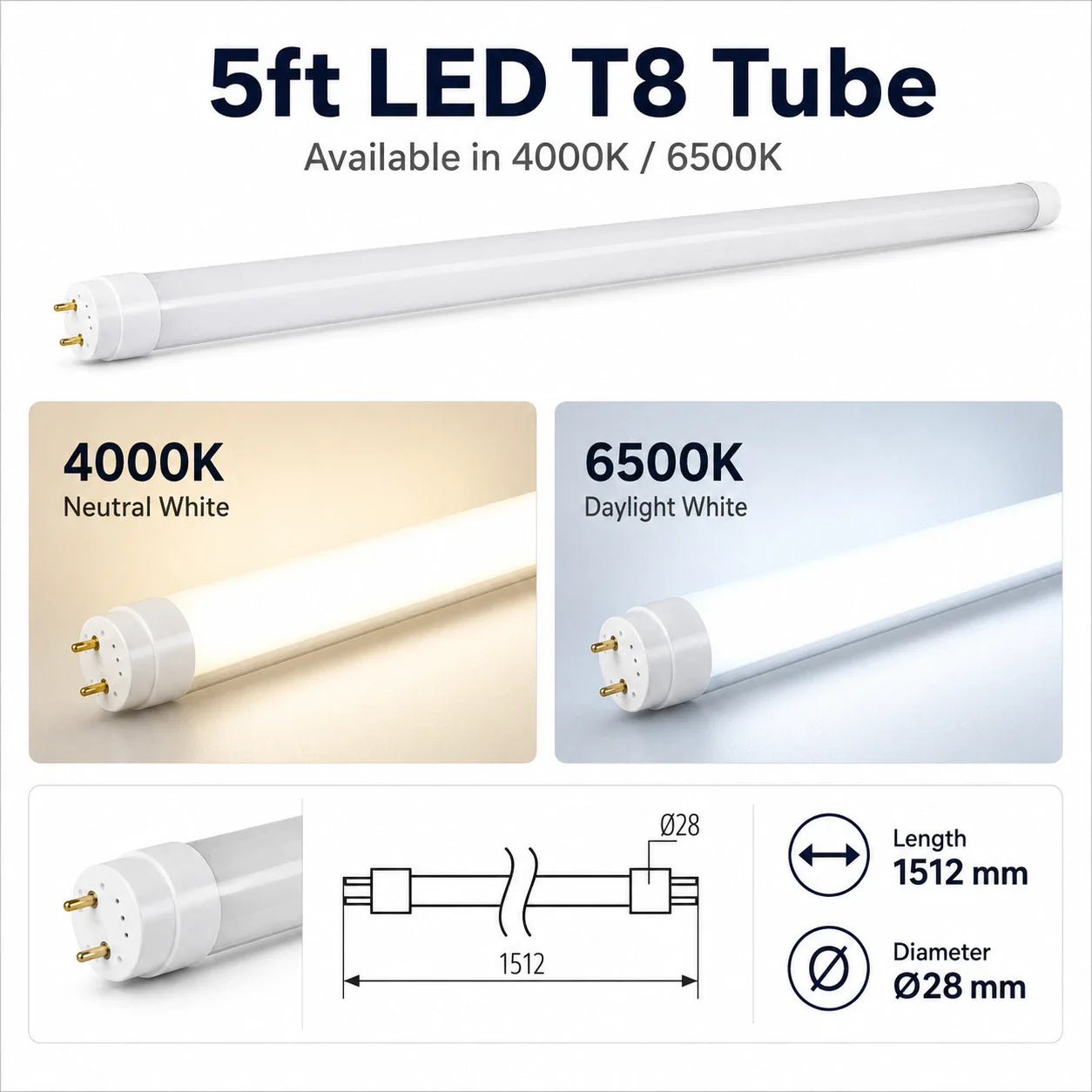 LED T8 Tube Light Fluorescent Replacement 2ft 4ft 5ft G13 4000K 6500K Lamp