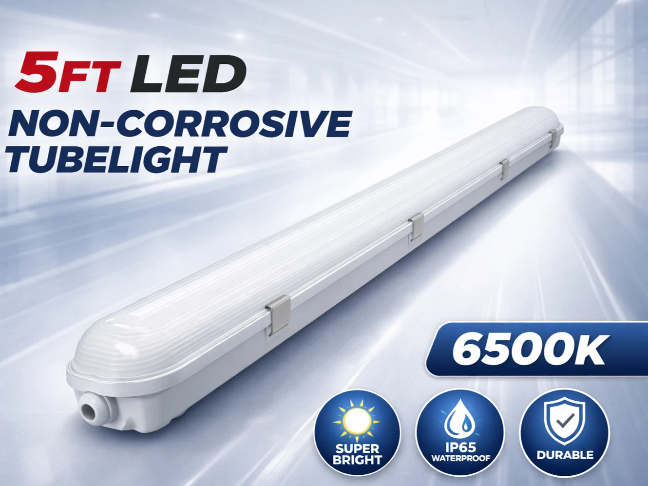 LumiLife 5ft LED Batten Light 48W 6500K IP65 Waterproof Non Corrosive Tube 5800lm