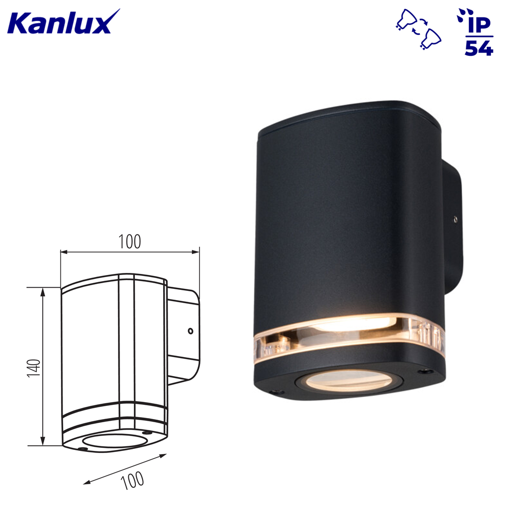 Kanlux ZEVI IP54 Modern Up Down GU10 LED Outdoor Wall Facade Light