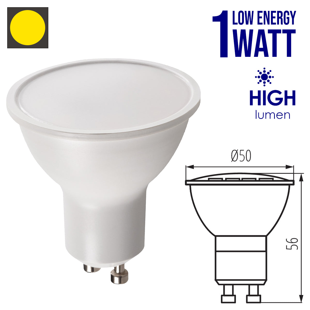 Kanlux 1watt Ultra Low Energy LED GU10 Light Bulb Spotlight 1W = 10watt Equivalent Output - Super Efficient & Super Low Consumption - Best Choice for Off Grid Solar Powered Electrical Systems