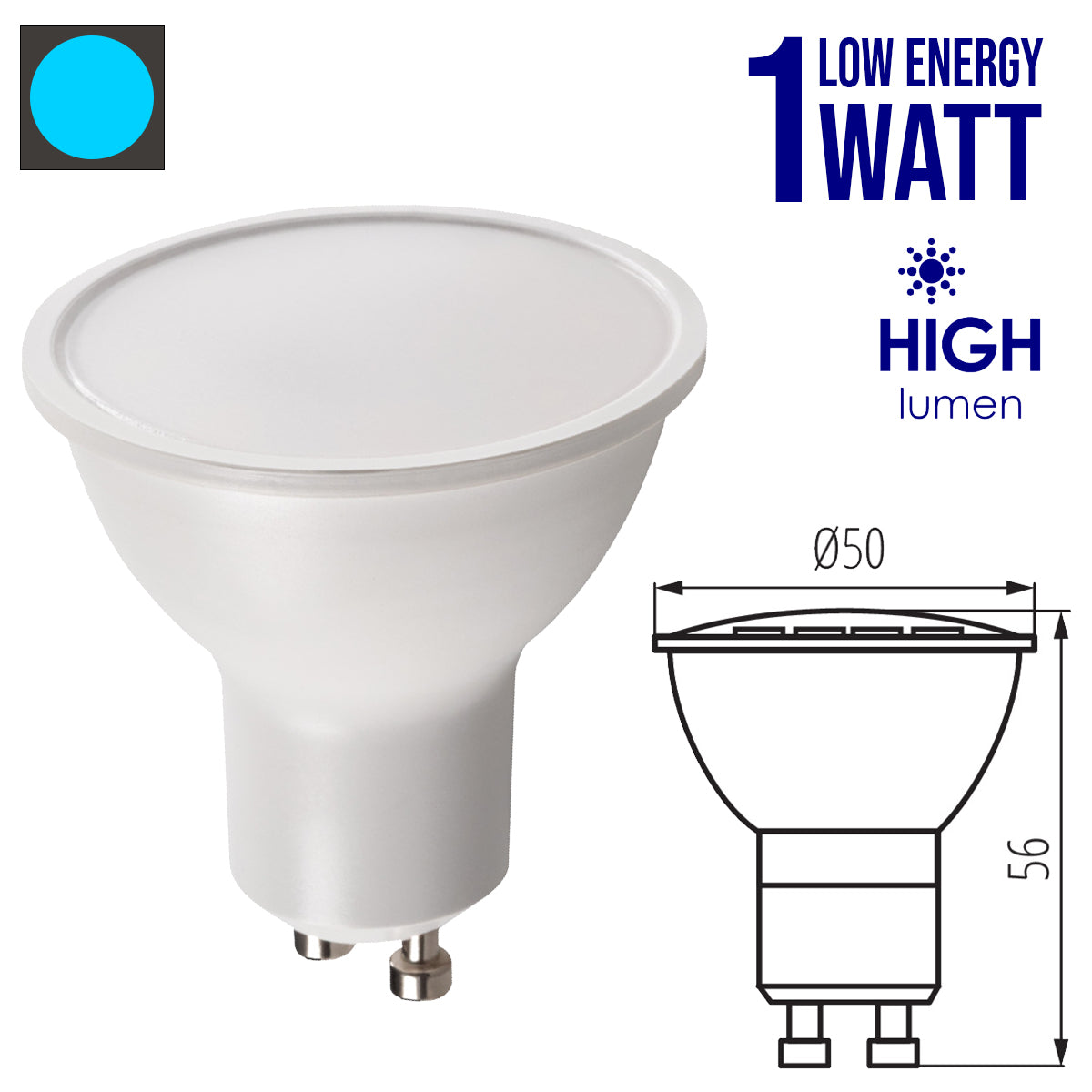 Kanlux 1watt Ultra Low Energy LED GU10 Light Bulb Spotlight 1W = 10watt Equivalent Output - Super Efficient & Super Low Consumption - Best Choice for Off Grid Solar Powered Electrical Systems