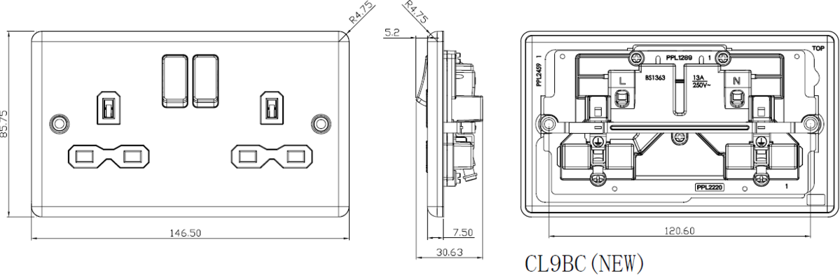 Knightsbridge 13A 2G DP Switched Socket Rounded Edge