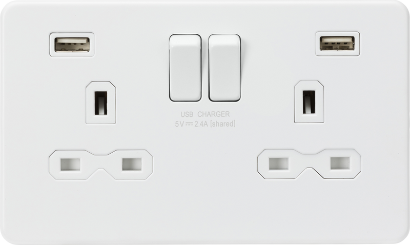 Knightsbridge 13A 2G switched socket with Dual USB charger A + A 2.4A
