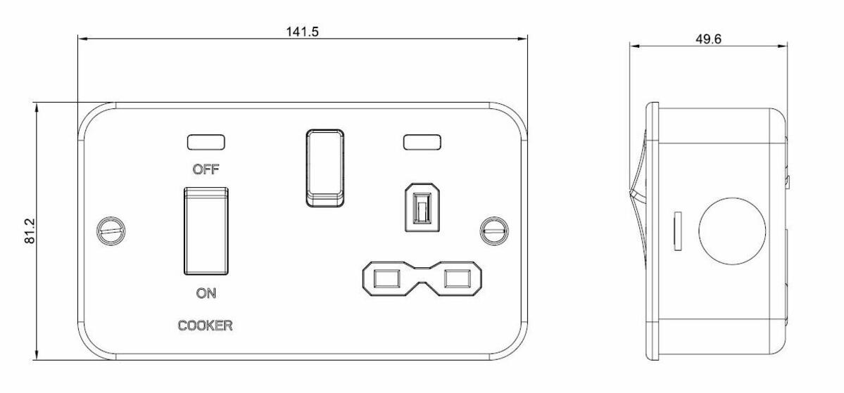 Knightsbridge Metal Clad 45A DP Switch and Socket with Neon Indicator
