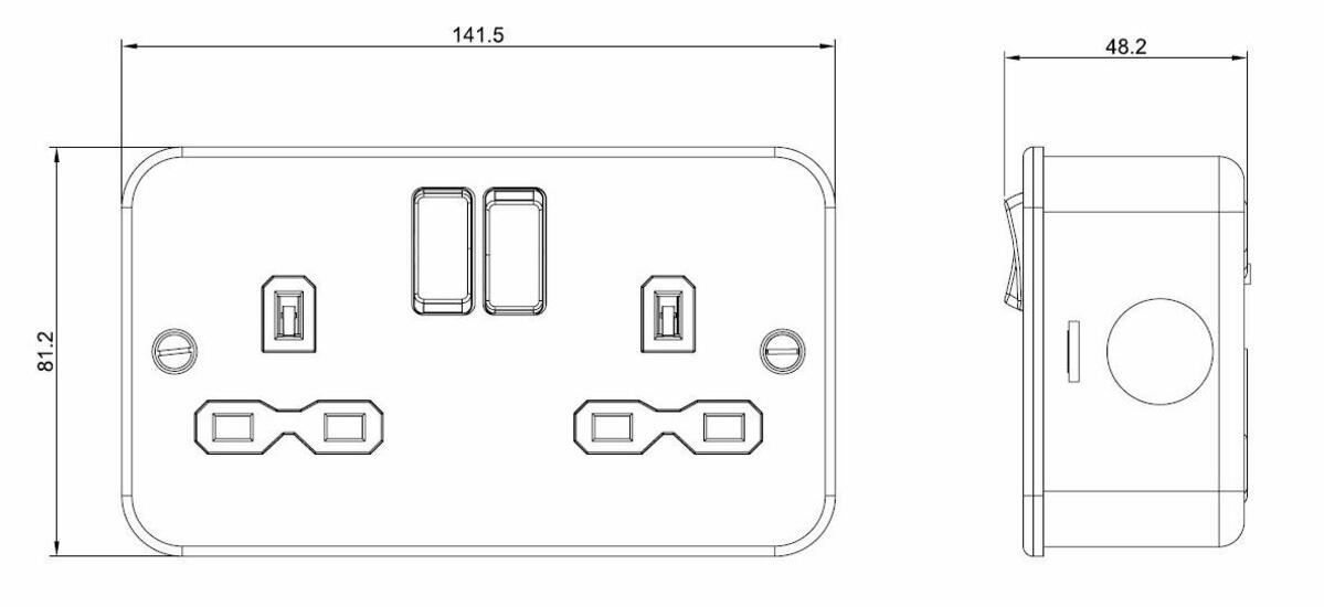 Knightsbridge Metal Clad 13A 2G DP Switched, Unswitched & RCD Sockets
