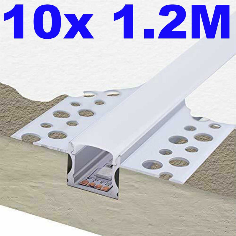 Emco 10x 1.2M Recessed Ceiling Drywall Plaster In Central End Tile Corner Extrusion LED Strip Profile