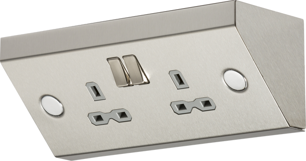Knightsbridge 13A 2G Mounting DP Switched Socket - Stainless Steel with grey insert