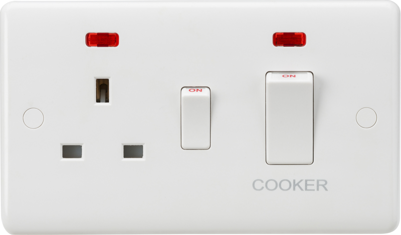 Knightsbridge Curved Edge 45A DP Cooker Switch and 13A Switched Socket