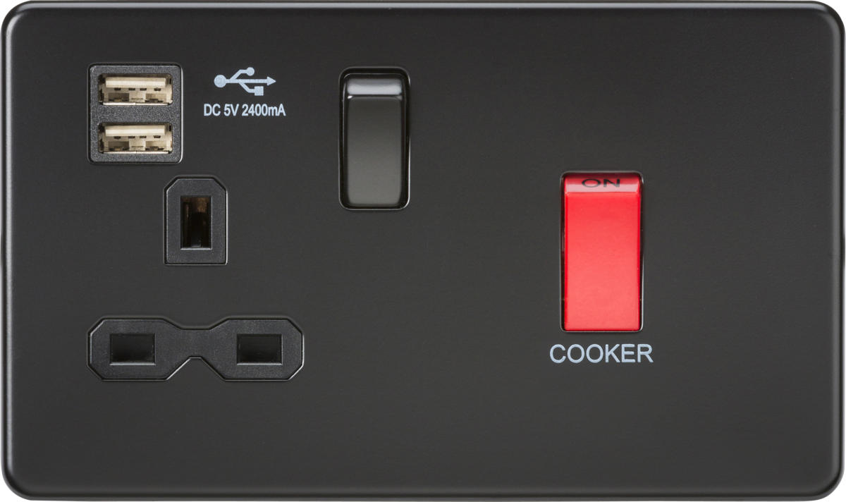 Knightsbridge Screwless 45A DP Switch & 13A Switched Socket with Dual USB Charger 2.4A