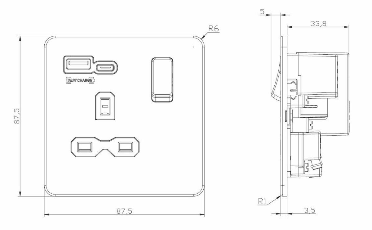 Knightsbridge 13A 1G Switched Socket with Dual USB FAST CHARGE A+C