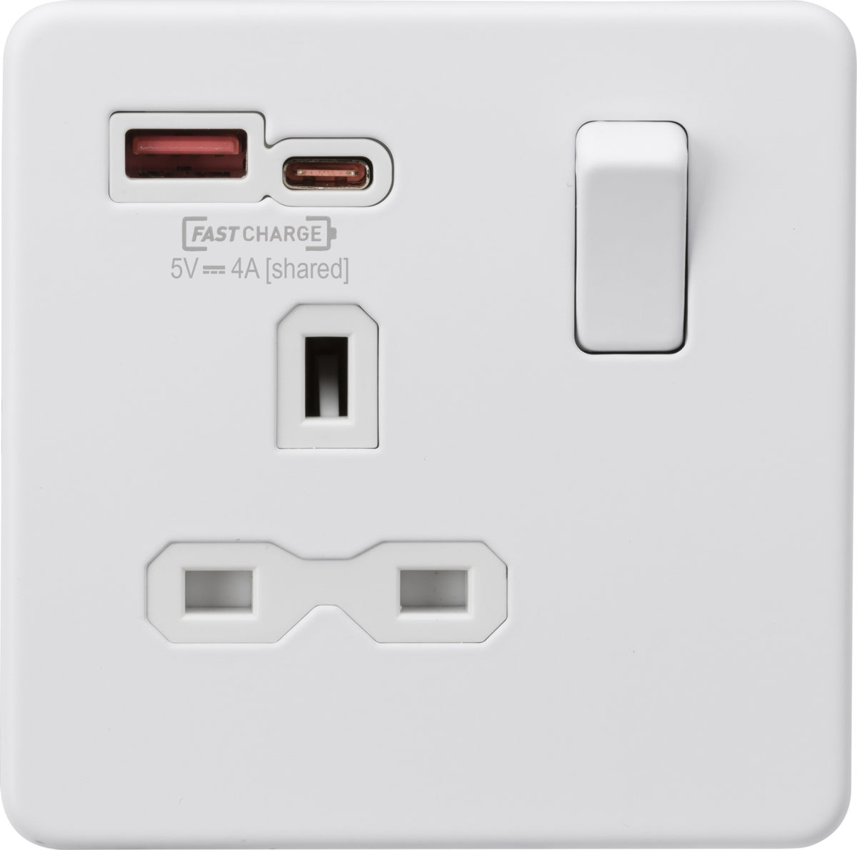 Knightsbridge 13A 1G Switched Socket with Dual USB FAST CHARGE A+C
