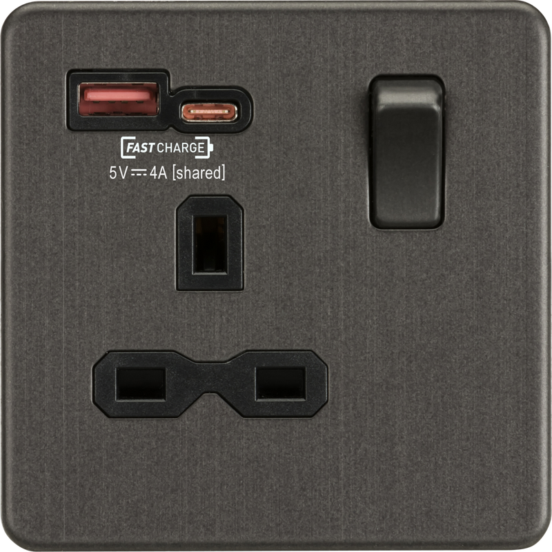 Knightsbridge 13A 1G Switched Socket with Dual USB FAST CHARGE A+C