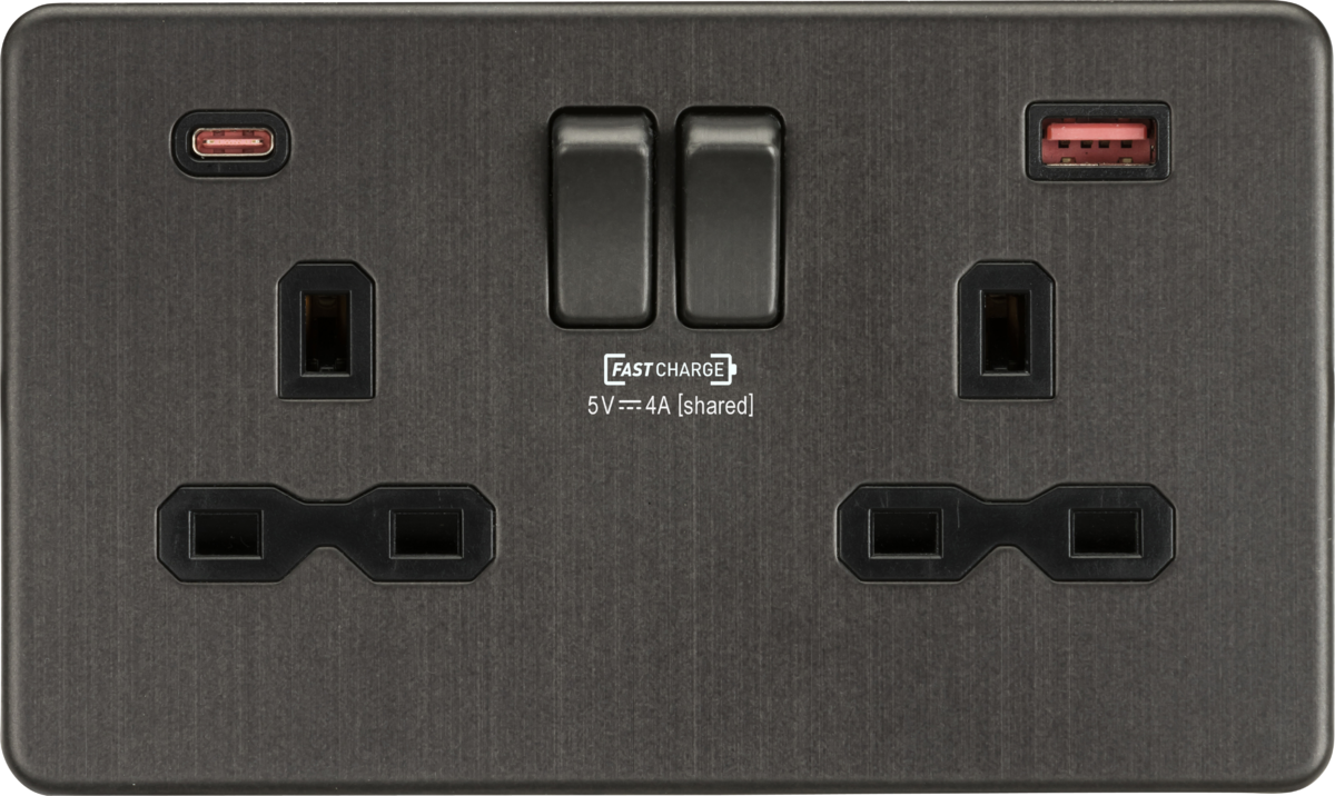 Knightsbridge 13A 2G DP Switched Socket with dual USB FAST CHARGE A+C