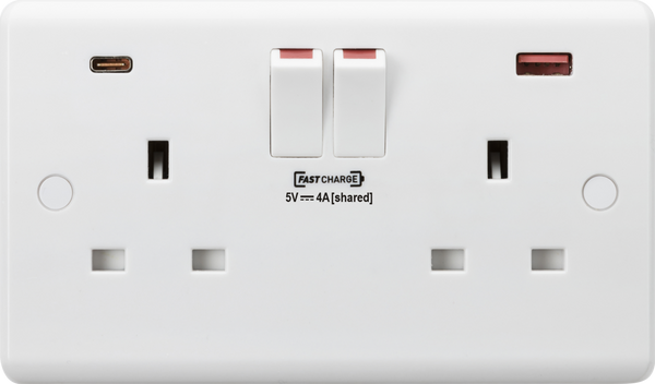 Knightsbridge 13A 2G DP Switched Socket with Dual USB FASTCHARGE Ports A + C