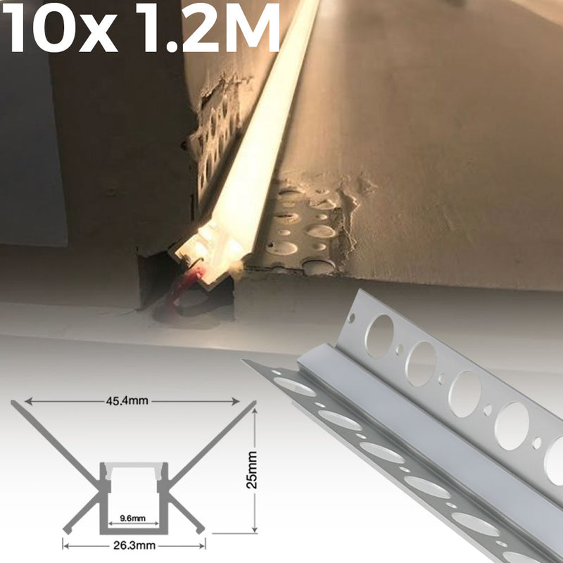 Emco 10x 1.2M Recessed Ceiling Drywall Plaster In Central End Tile Corner Extrusion LED Strip Profile