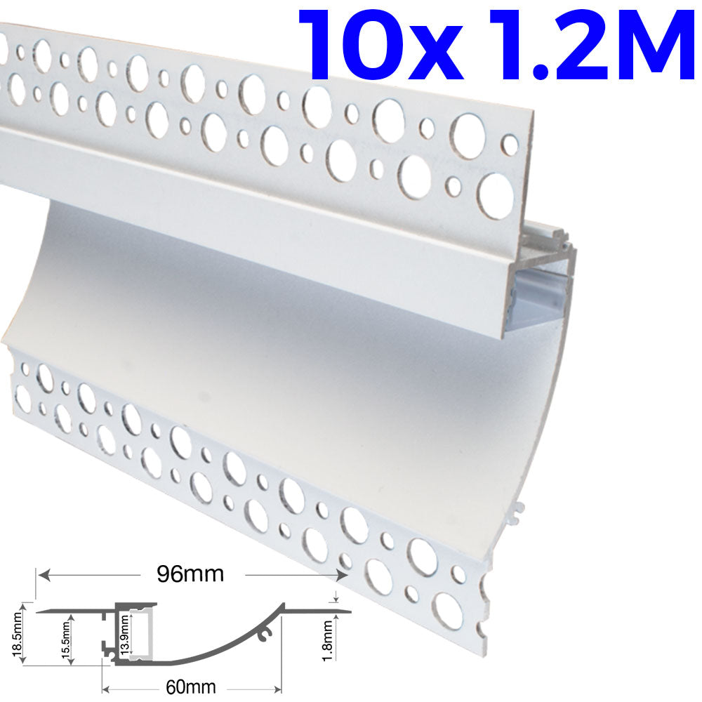 Emco 10x 1.2M Plaster In Cove Indirect Lighting LED Strip Trunking Profile Wall Flange