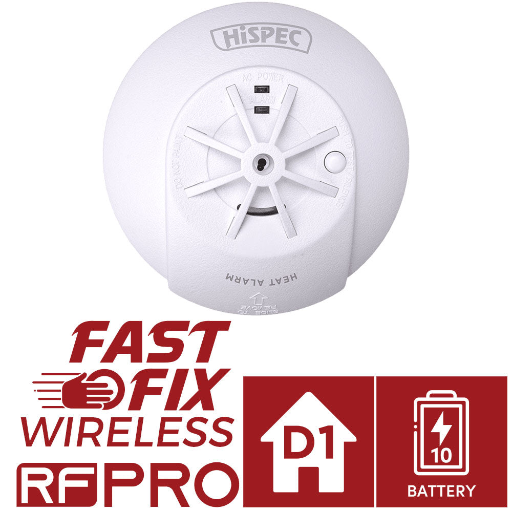 Hispec Wireless Radio Frequency Linkable Mains Smoke, Heat & CO Detector 10yr Battery Backup