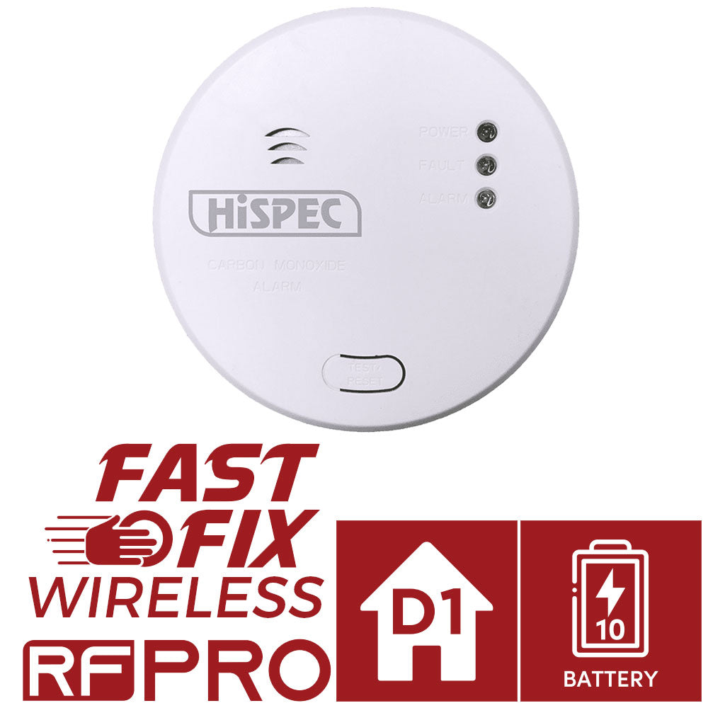 Hispec Wireless Radio Frequency Linkable Mains Smoke, Heat & CO Detector 10yr Battery Backup
