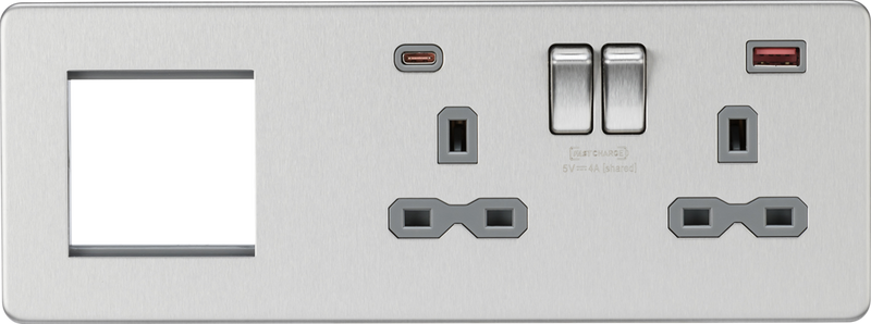 Knightsbridge Screwless 13A 2G DP Socket with USB Fastcharge + 2G Modular Combination Plate