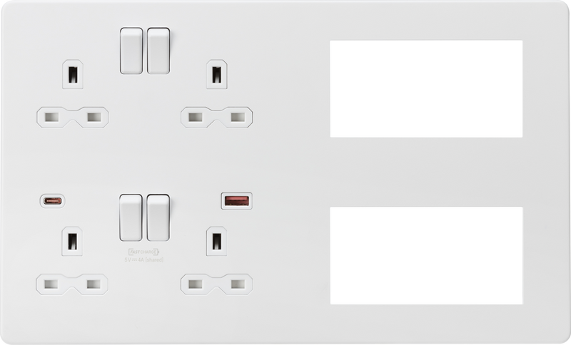 Knightsbridge Screwless Combination Plate with Dual USB FASTCHARGE A+C