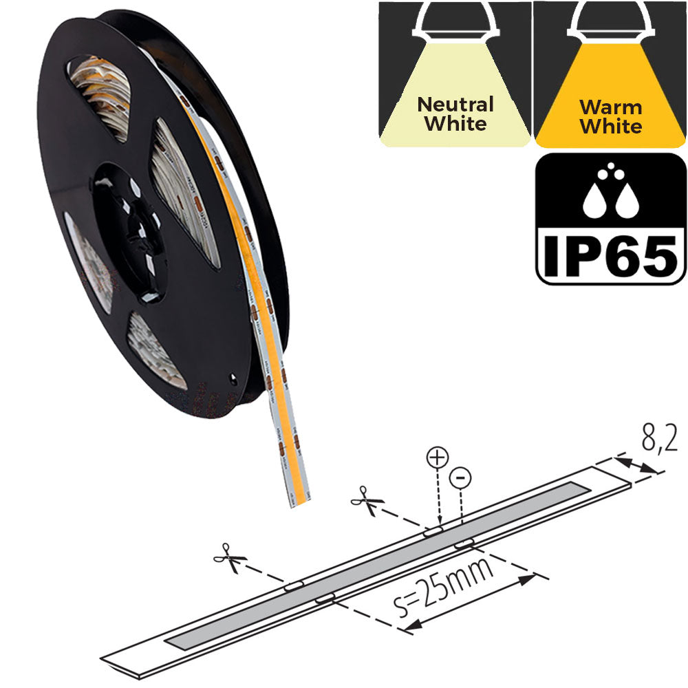 Kanlux 5M LCOB 8W/M 12V IP65 Waterproof Outdoor LED COB Strip Tape Light