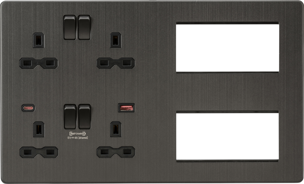 Knightsbridge Screwless Combination Plate with Dual USB FASTCHARGE A+C