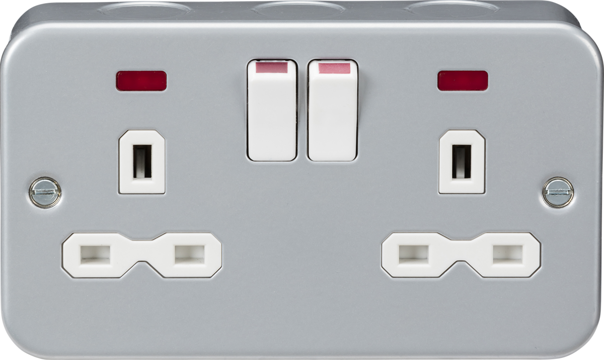 Knightsbridge Metal Clad 13A 2G DP Switched, Unswitched & RCD Sockets