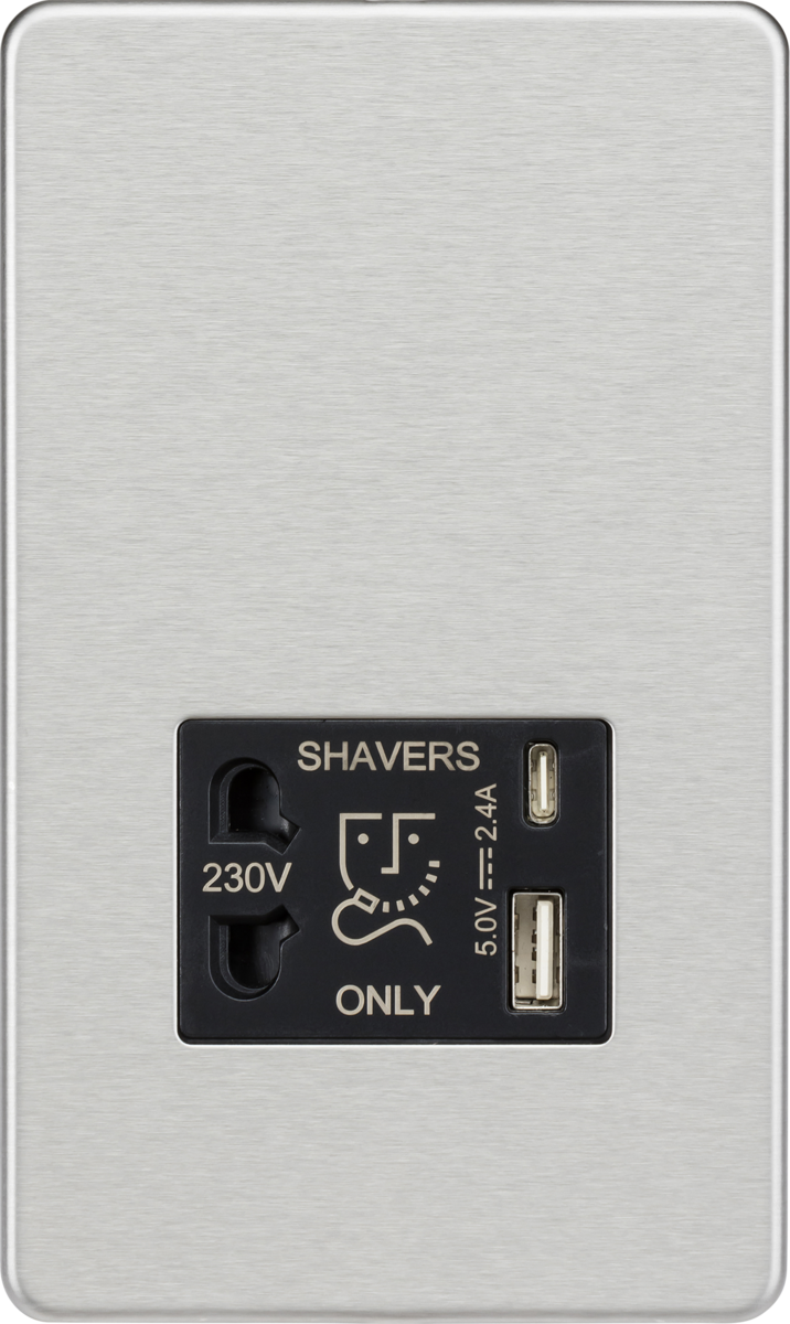 Knightsbridge Shaver Socket with Dual USB A+C 5V DC 2.4A Shared