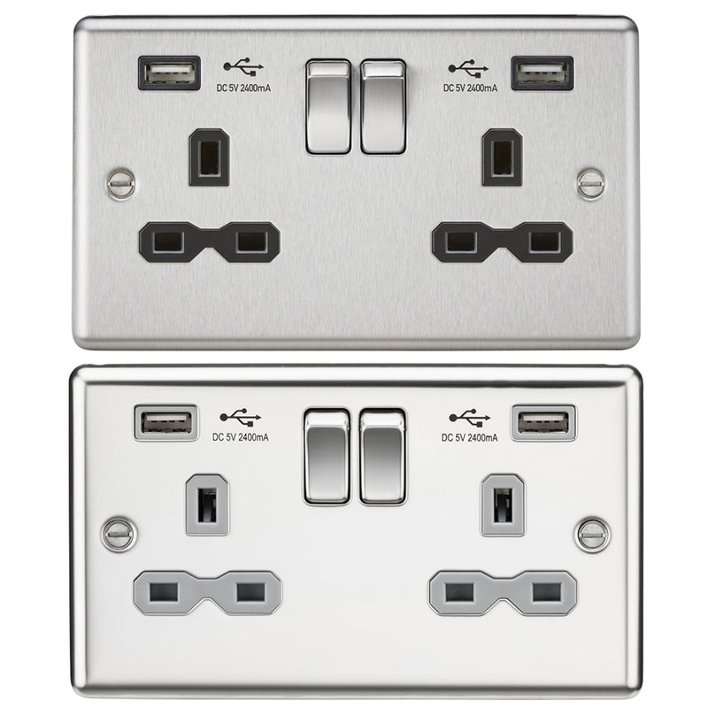 Knightsbridge 13A 2G Switched Socket with Dual USB Charger Port A + A 2.4A