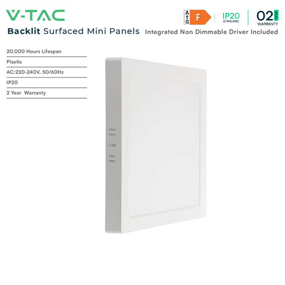 VTAC Square  LED Backlit Surface Mounted Mini Panel - Multi Wattage - with Colour Temperature Options- Energy Efficient Lighting