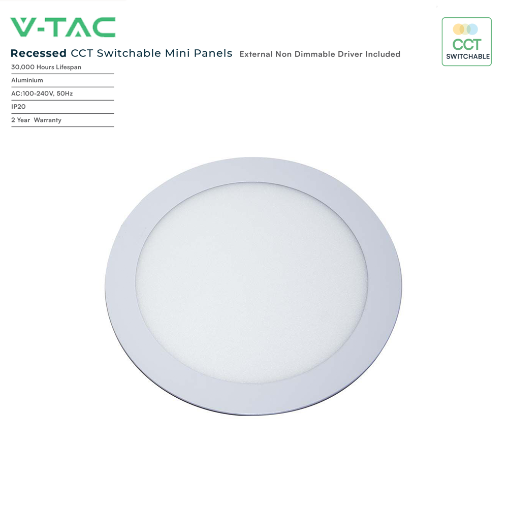 V-TAC LED Recessed 3-in-1 CCT Switchable Mini Panel 3W to 24W - with C