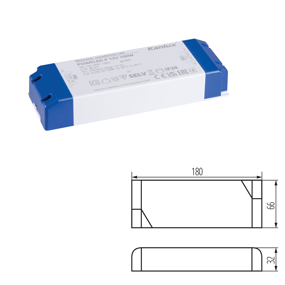 Kanlux POWELED LED Electronic Transformer 12V DC Indoor Power Supply Strip 240V AC 30W/60W/100W/150W/200W