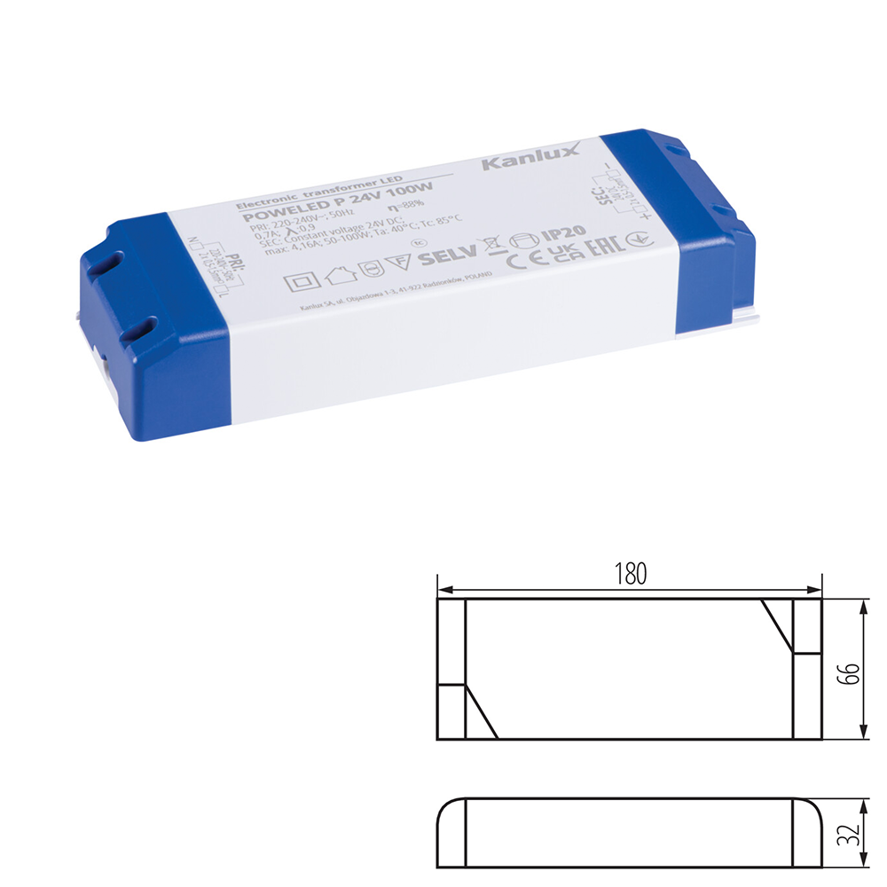 Kanlux POWELED LED Electronic Transformer Driver 24V DC Indoor Power Supply Strip 240V AC to DC 30W/60W/100W/150W/200W