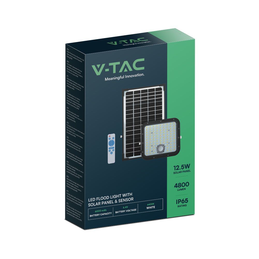 V-Tac VT-432 PIR Motion Sensor 30W Outdoor IP65 LED Solar Floodlight Cube -5m Wire- Waterproof, 4000K/6400K Black Body