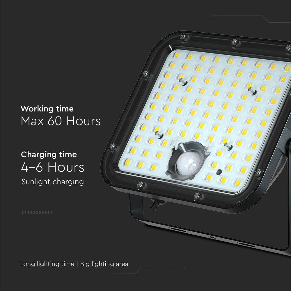 V-Tac VT-432 PIR Motion Sensor 30W Outdoor IP65 LED Solar Floodlight Cube -5m Wire- Waterproof, 4000K/6400K Black Body