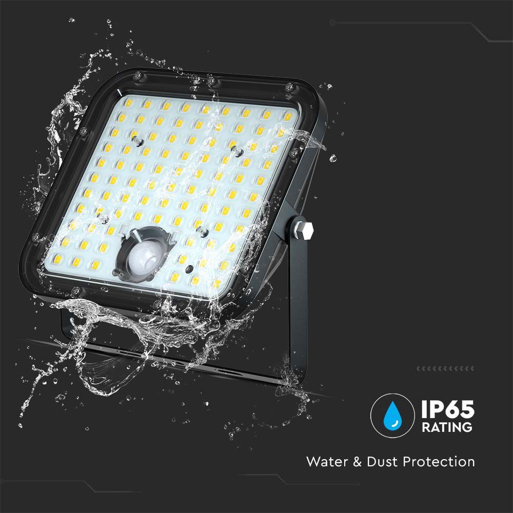 V-Tac VT-432 PIR Motion Sensor 30W Outdoor IP65 LED Solar Floodlight Cube -5m Wire- Waterproof, 4000K/6400K Black Body