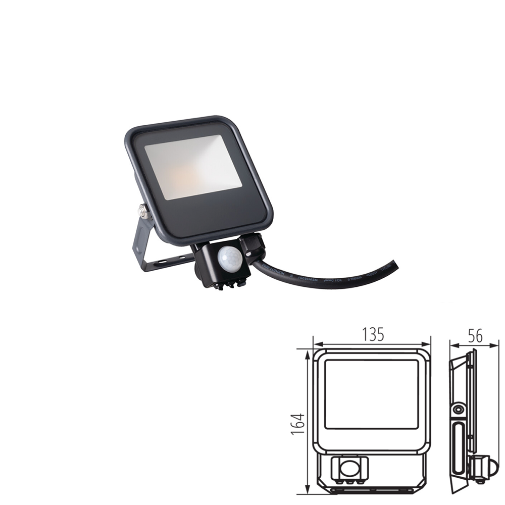 Kanlux IQ-LED FL Outdoor Security Floodlight with PIR Motion Movement Sensor - IP44, 10W to 50W