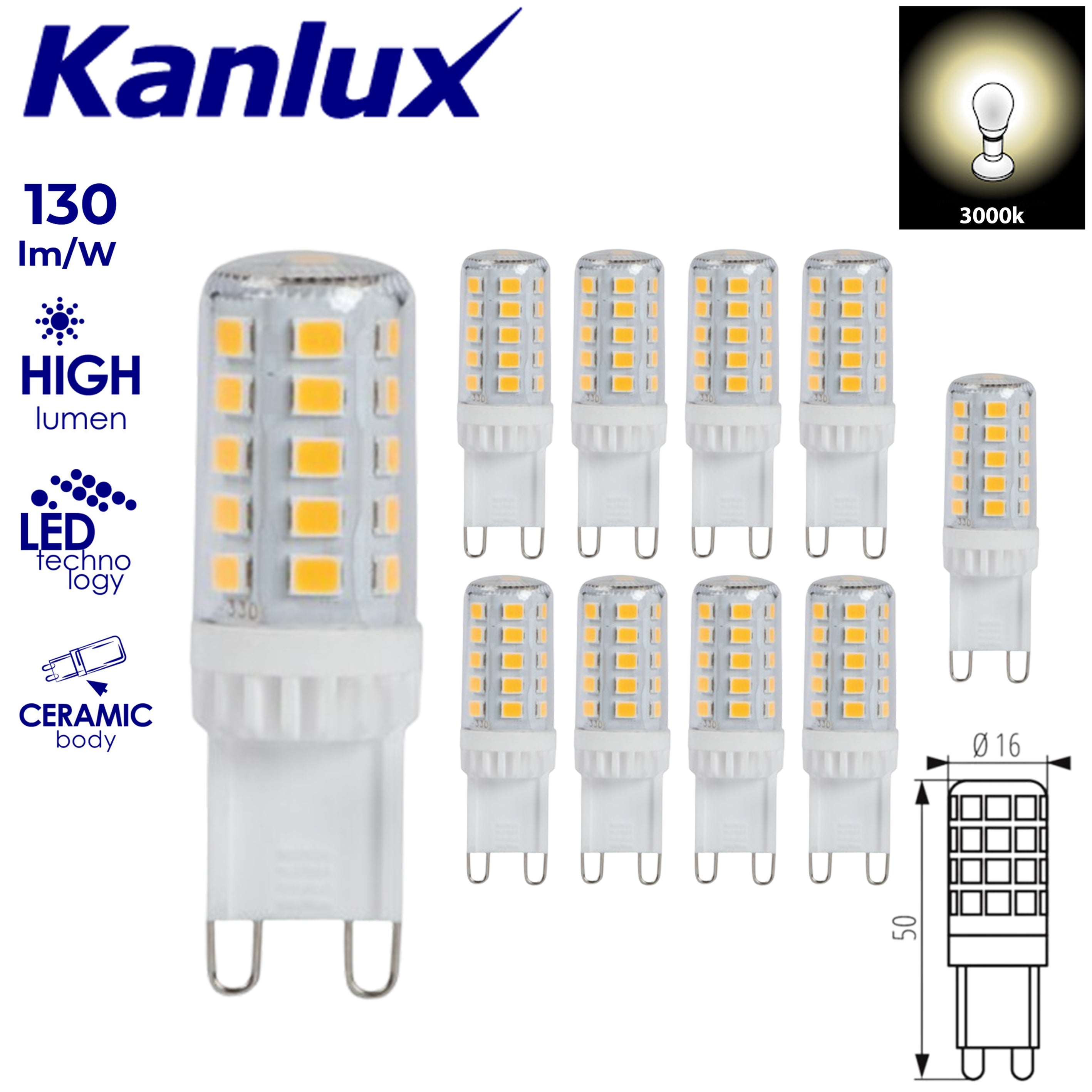 Kanlux 4W Low Energy Glass LED COB G9 Replace Halogen Light Bulb