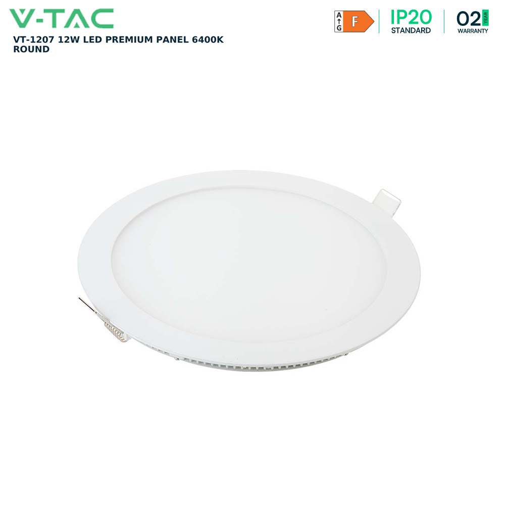 V-TAC VT-1207 12W PREMIUM Round Recessed LED Panel Ceiling Down Light 6400K Cool White Indoor Lighting