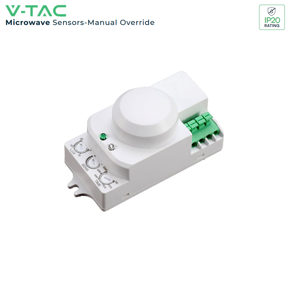 V-TAC VT-8077 360° Adjustable Microwave Motion Detection Sensor Switch for LED Lighting with Manual Override - Max 300W load Indoor