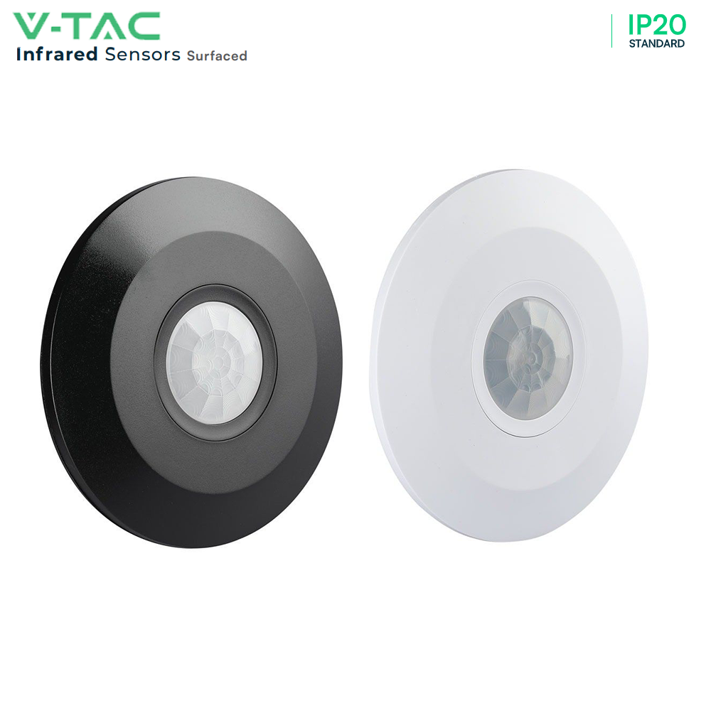 V-TAC VT-8027 180° PIR Infrared Adjustable Motion Detector Surface Mounted Ceiling Sensor, 1000W LED load IP20 Indoor/Outdoor, Black & White Options