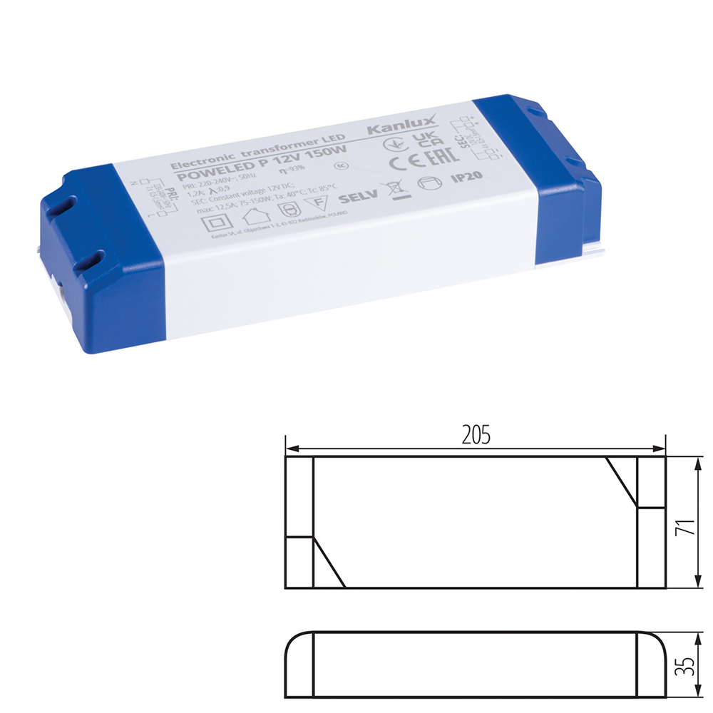 Kanlux POWELED LED Electronic Transformer 12V DC Indoor Power Supply Strip 240V AC 30W/60W/100W/150W/200W