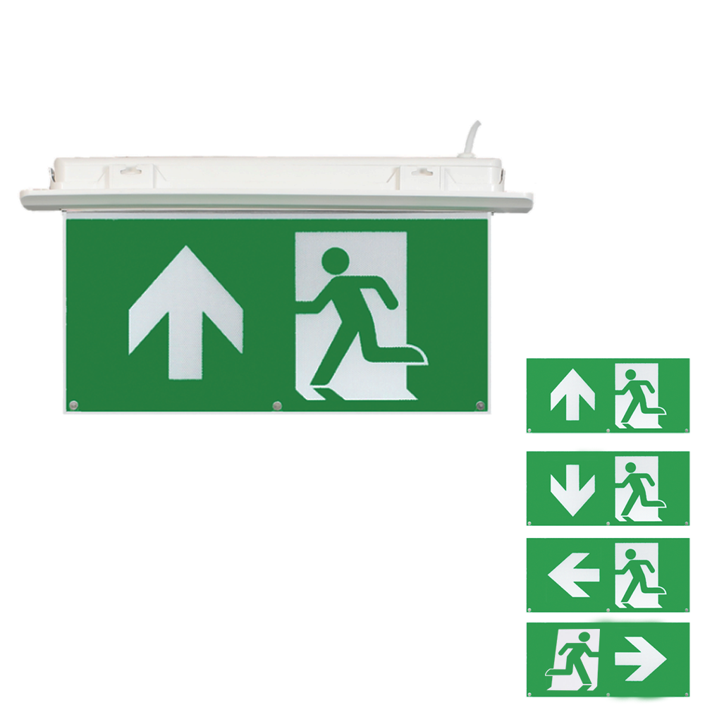 3W Recessed LED Emergency Exit Sign Light 3hr Maintained Non Maintained 6000K