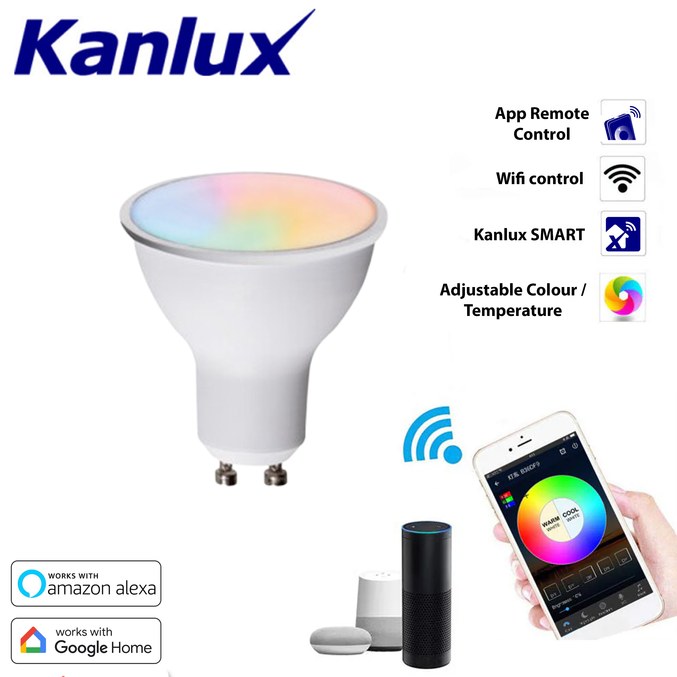 Kanlux Smart Colour Changing LED GU10 Spot Light Bulb RGB