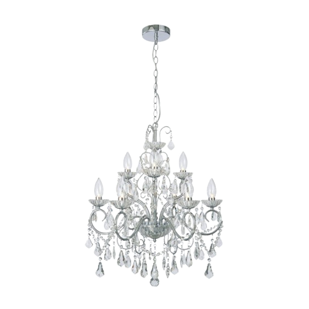 FORUM VELA 9LT Chandelier Ceiling Mounted Chrome Clear Cut Glass G9 Base-IP44