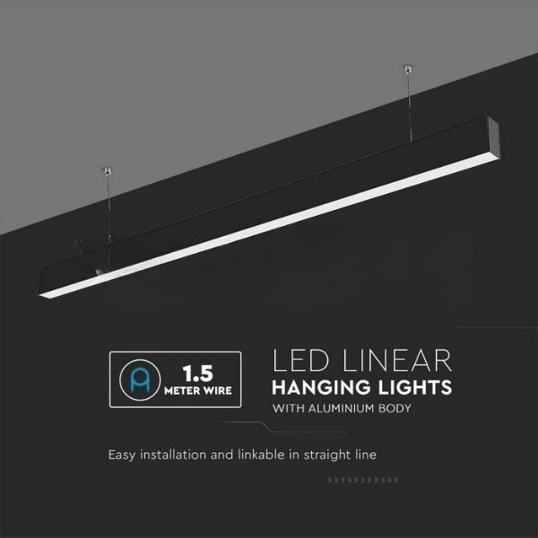 V-TAC 40W LED Linear Hanging Light with Samsung Chip - 3-in-1 Colour Temperature - Black Body - Florescent Batten Replacement