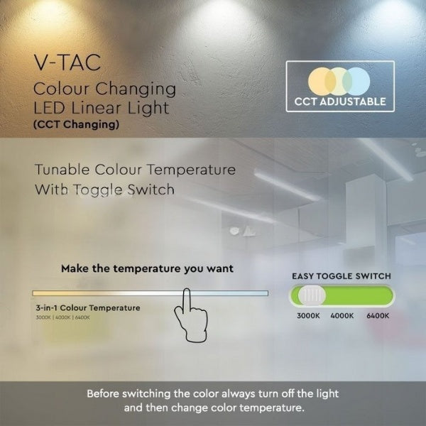 V-TAC 40W LED Linear Hanging Light with Samsung Chip - 3-in-1 Colour Temperature - Black Body - Florescent Batten Replacement