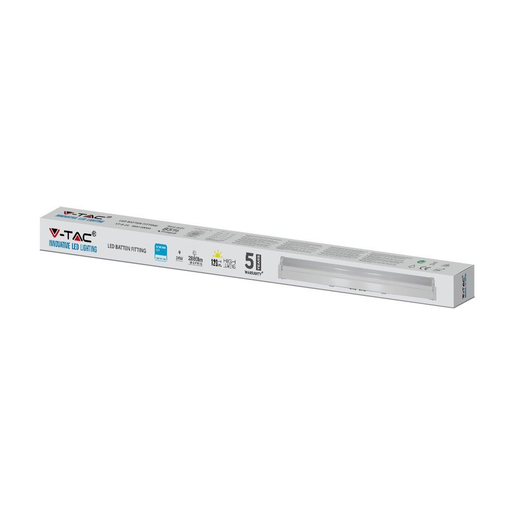 VTAC VT-8-24 24W LED Tube Batten Fitting 4ft - 6400K, Cool White, Garage Workshop Warehouse Lighting